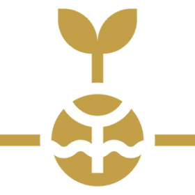 Gold plant logo on black background.