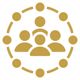 Gold people icons in a circle.