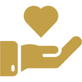 Hand holding heart icon on black background.